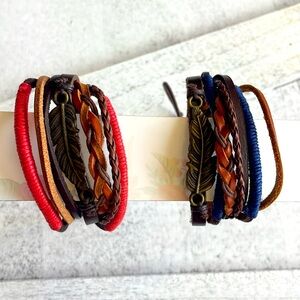 Layered multi-strand unisex bracelets, mixed media